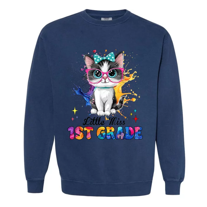 Little Miss 1st Grade Kitten Back To School Cat Garment-Dyed Sweatshirt