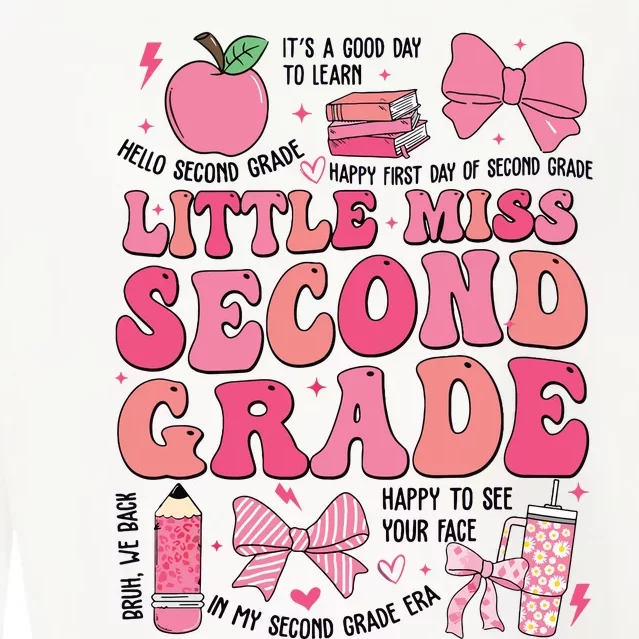 Little Miss 2nd Grade Girl Coquette Bow Back To School Cropped Pullover Crew