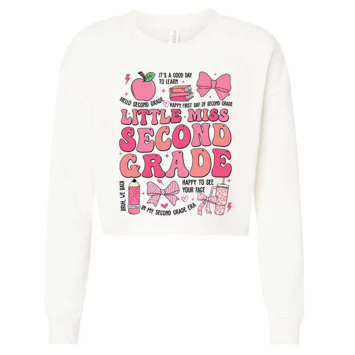 Little Miss 2nd Grade Girl Coquette Bow Back To School Cropped Pullover Crew