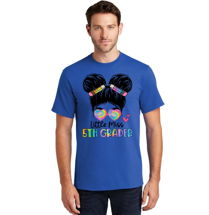 Little Miss 2Nd Grader Messy Bun Tie Dye Second Grade Gift Tall T-Shirt