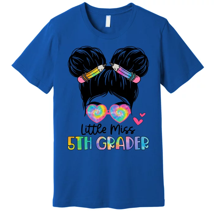 Little Miss 2Nd Grader Messy Bun Tie Dye Second Grade Gift Premium T-Shirt