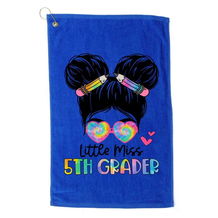 Little Miss 2Nd Grader Messy Bun Tie Dye Second Grade Gift Platinum Collection Golf Towel