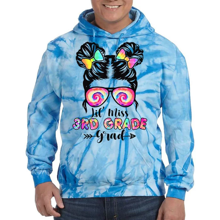 Lil' Miss 3rd Grade Grad Graduation Messy Bun Tie Dye Hoodie