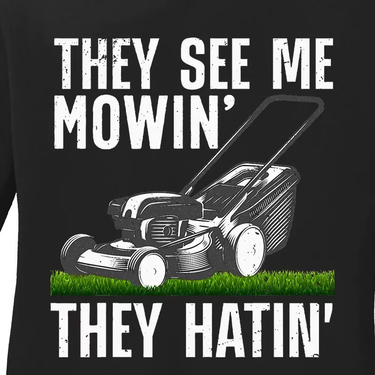 Lawn Mowing Art For Women Lawn Mower Gardener Ladies Long Sleeve Shirt