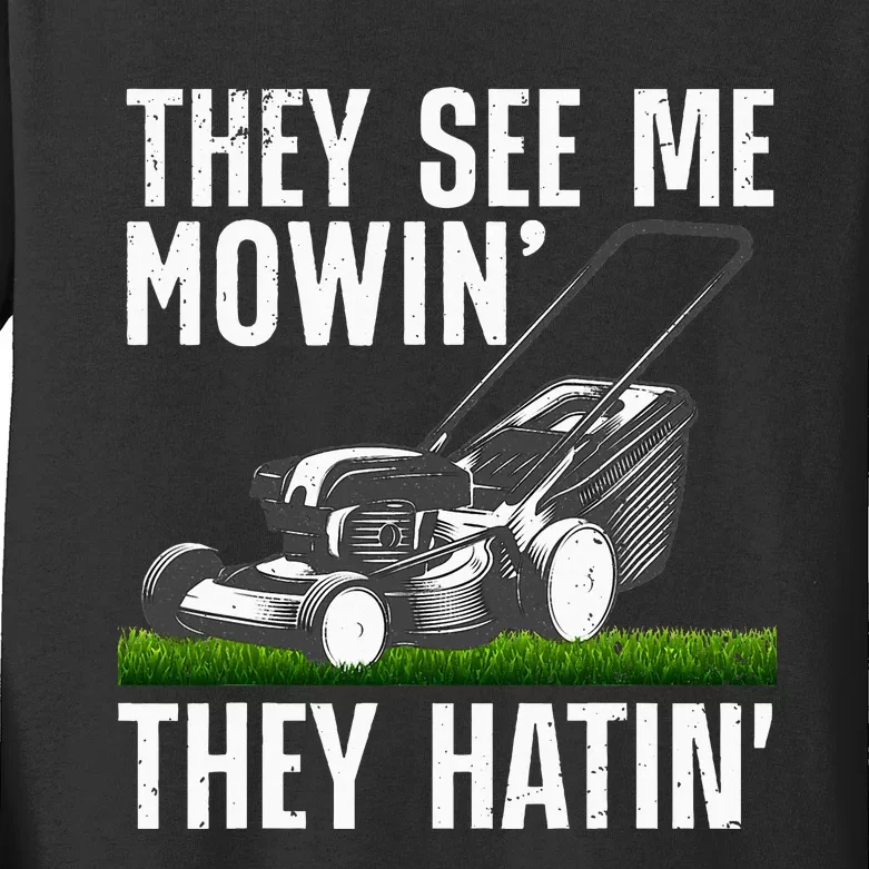 Lawn Mowing Art For Women Lawn Mower Gardener Kids Long Sleeve Shirt