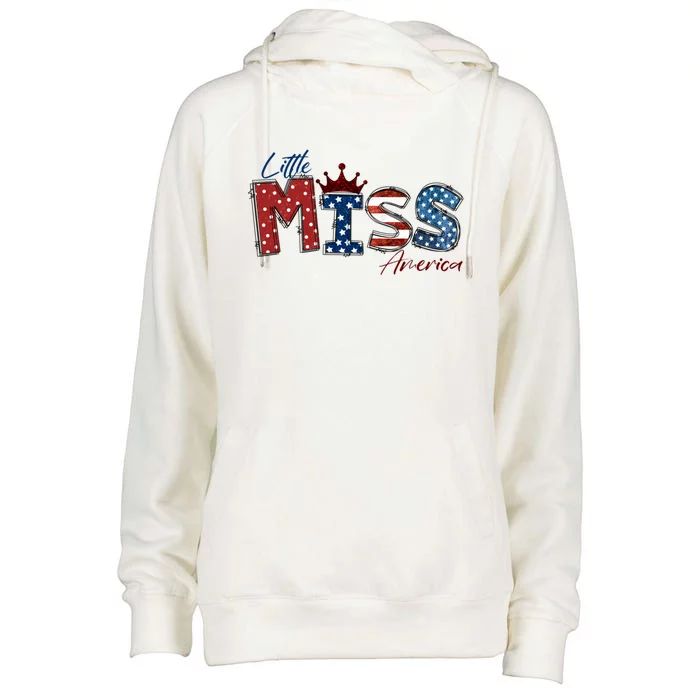 Little Miss America Great Gift American 4th Of July Graphic Cool Gift Womens Funnel Neck Pullover Hood