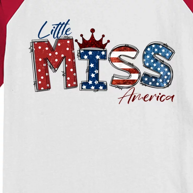 Little Miss America Great Gift American 4th Of July Graphic Cool Gift Kids Colorblock Raglan Jersey