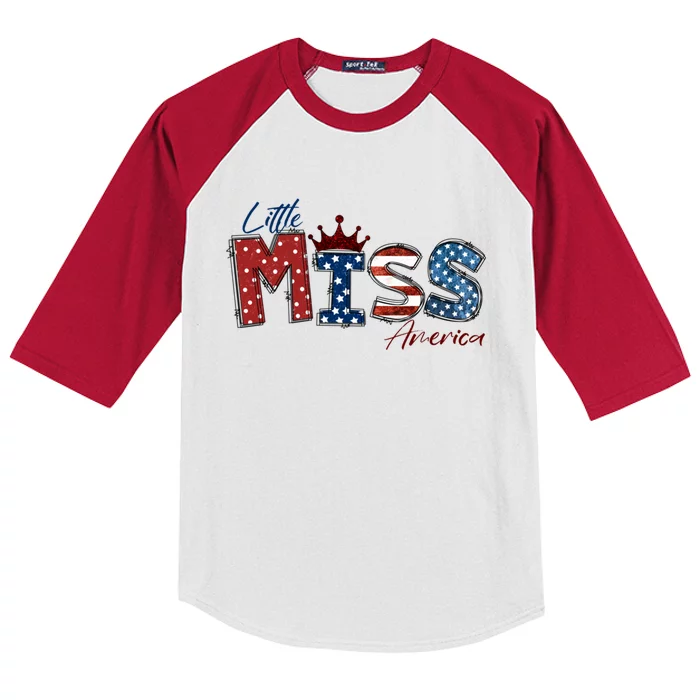 Little Miss America Great Gift American 4th Of July Graphic Cool Gift Kids Colorblock Raglan Jersey