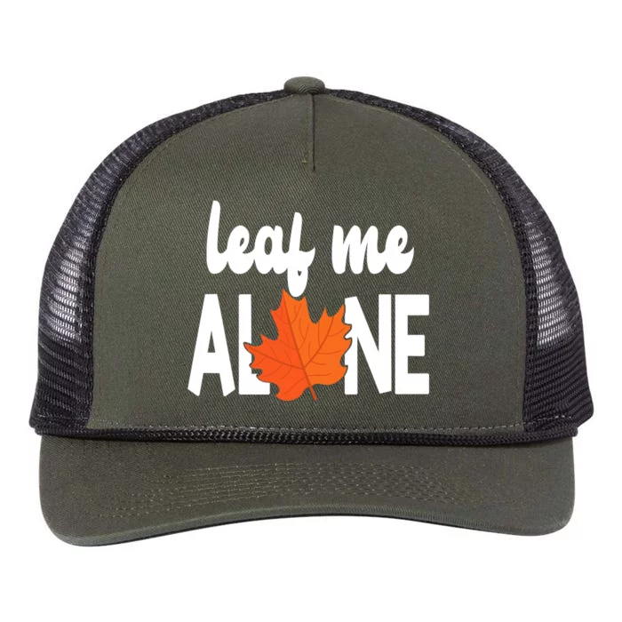 Leaf Me Alone Funny Fall Retro Rope Trucker Hat Cap