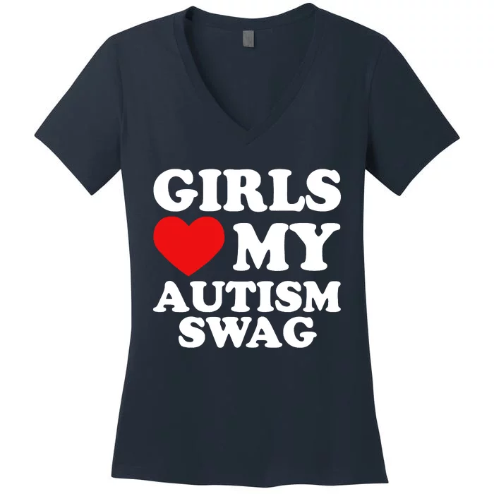 Love My Autism Swag Funny Autistic Gifts Awareness Women's V-Neck T-Shirt