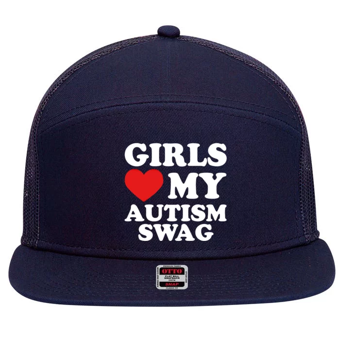 Love My Autism Swag Funny Autistic Funny Gift Awareness Great Gift 7 Panel Mesh Trucker Snapback Hat