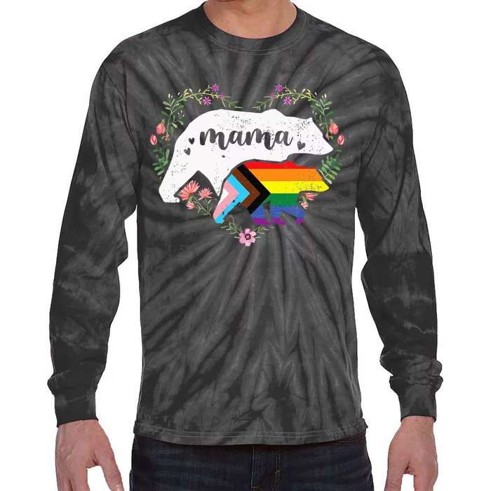 LGBTQ Mama Bear Progress Pride Flag Gay Equal Rights Rainbow Tie-Dye Long Sleeve Shirt