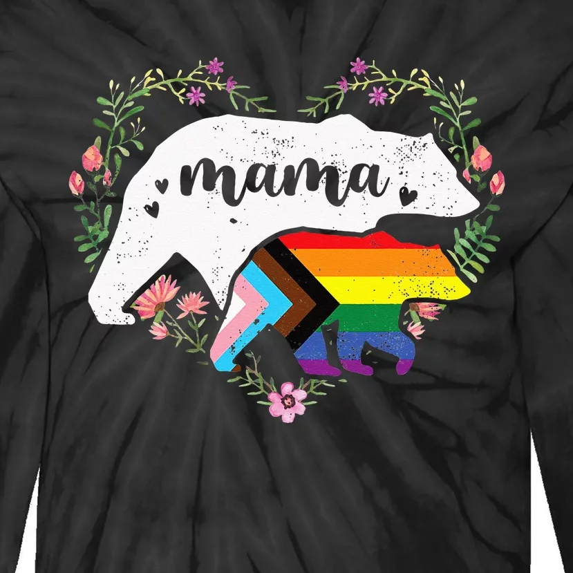 LGBTQ Mama Bear Progress Pride Flag Gay Equal Rights Rainbow Tie-Dye Long Sleeve Shirt