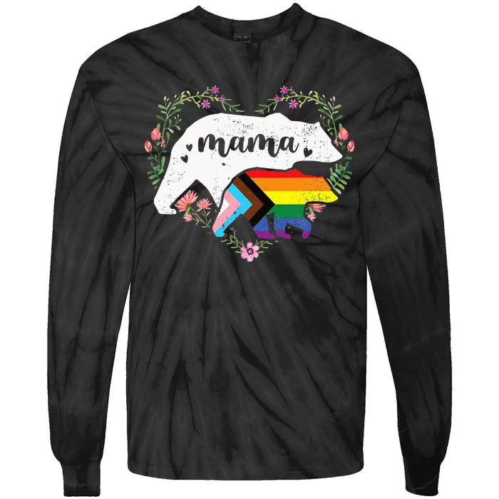 LGBTQ Mama Bear Progress Pride Flag Gay Equal Rights Rainbow Tie-Dye Long Sleeve Shirt