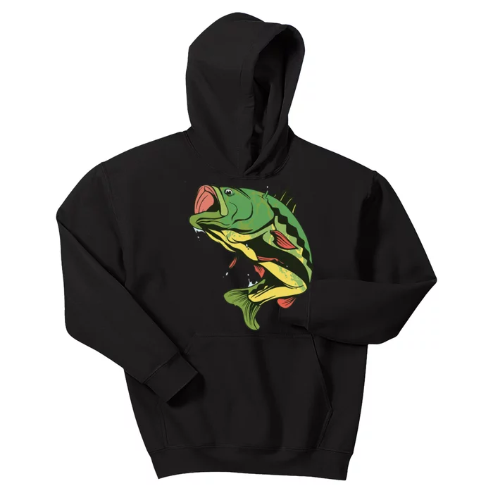 Large Mouth Bass Fishing Fish Small Fisherman Gift Kids Hoodie