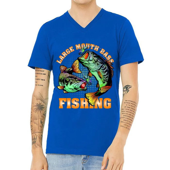 Large Mouth Bass In Action Fishing V-Neck T-Shirt