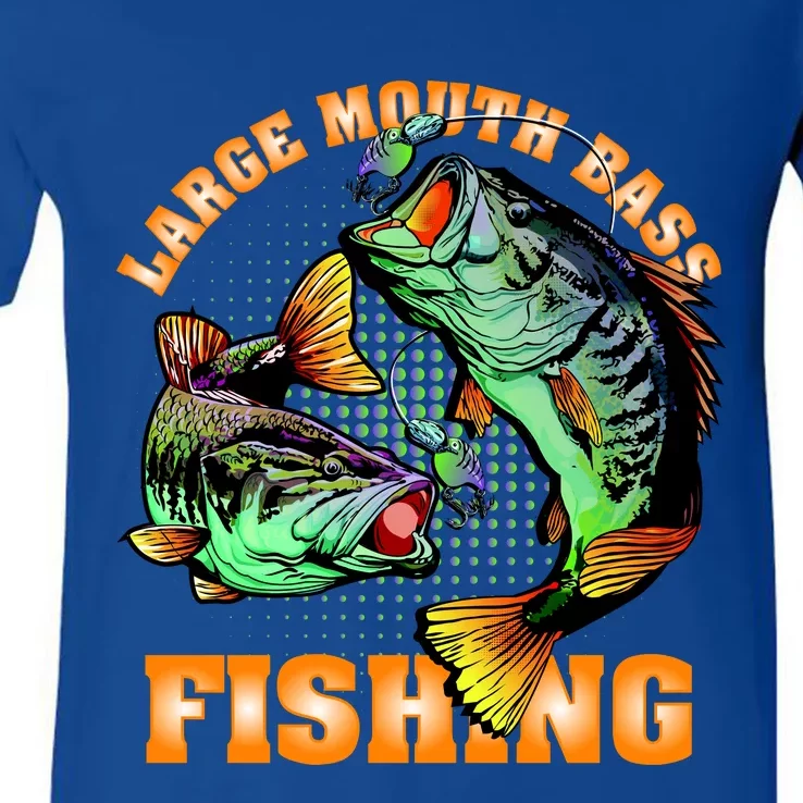 Large Mouth Bass In Action Fishing V-Neck T-Shirt