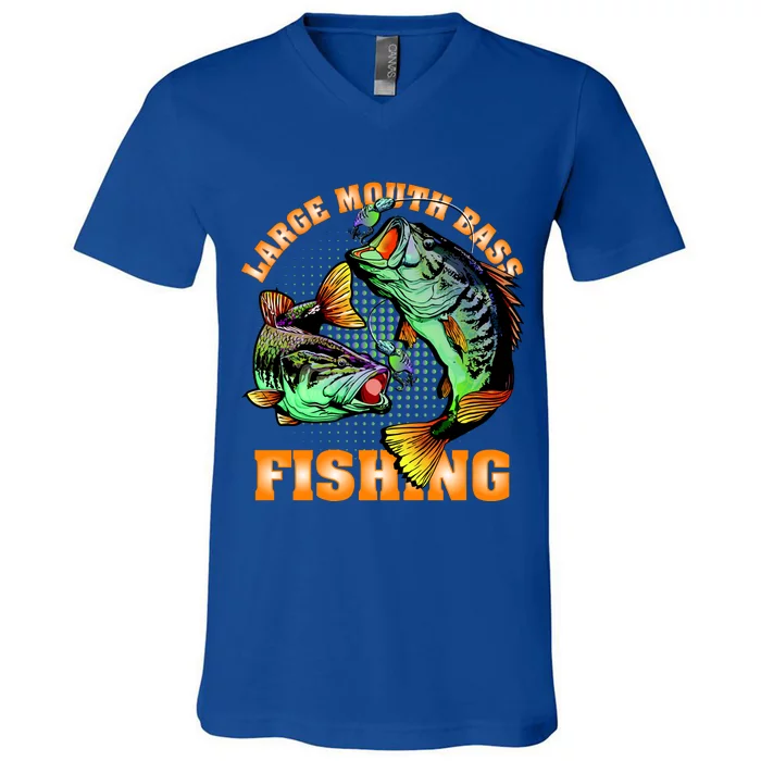 Large Mouth Bass In Action Fishing V-Neck T-Shirt