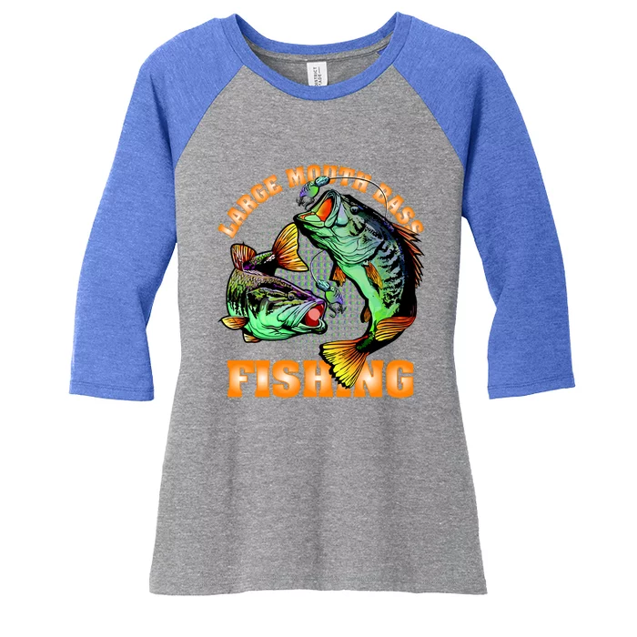 Large Mouth Bass In Action Fishing Women's Tri-Blend 3/4-Sleeve Raglan Shirt