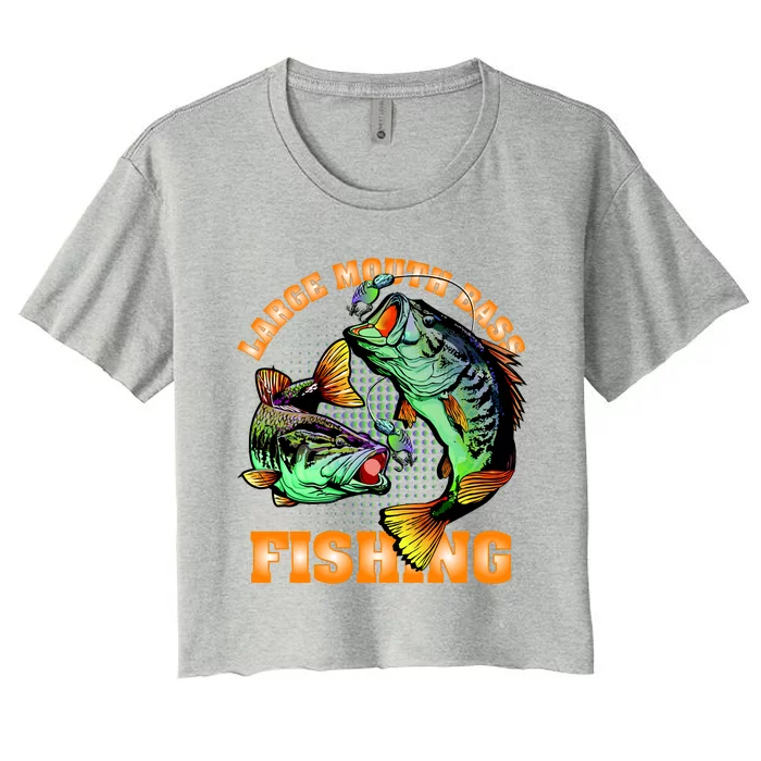 Large Mouth Bass In Action Fishing Women's Crop Top Tee