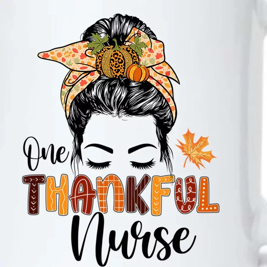 Leopard Messy Bun Fall Nurse Thanksgiving One Thankful Nurse Gift Black Color Changing Mug