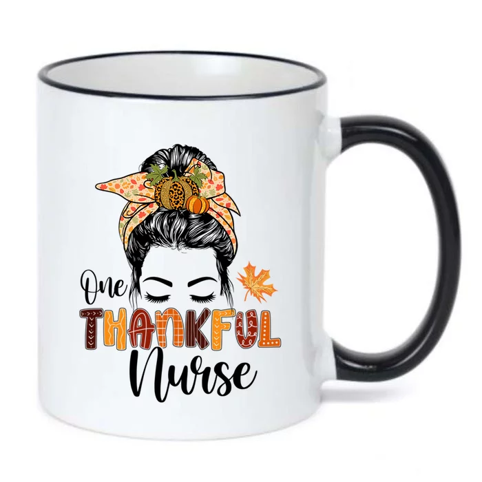 Leopard Messy Bun Fall Nurse Thanksgiving One Thankful Nurse Gift Black Color Changing Mug