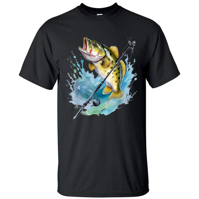 Large Mouth Bass Fish Funny Fishing Fisherman Men Tall T-Shirt