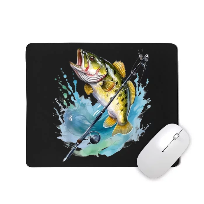 Large Mouth Bass Fish Funny Fishing Fisherman Men Mousepad