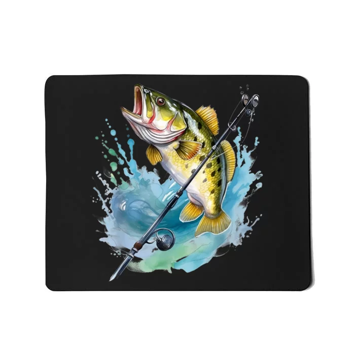 Large Mouth Bass Fish Funny Fishing Fisherman Men Mousepad