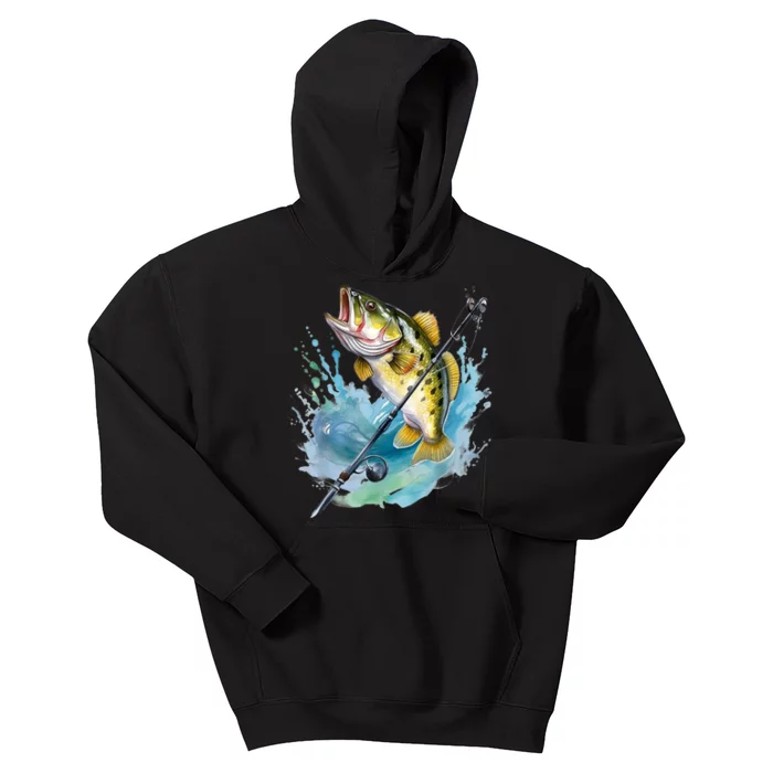 Large Mouth Bass Fish Funny Fishing Fisherman Men Kids Hoodie