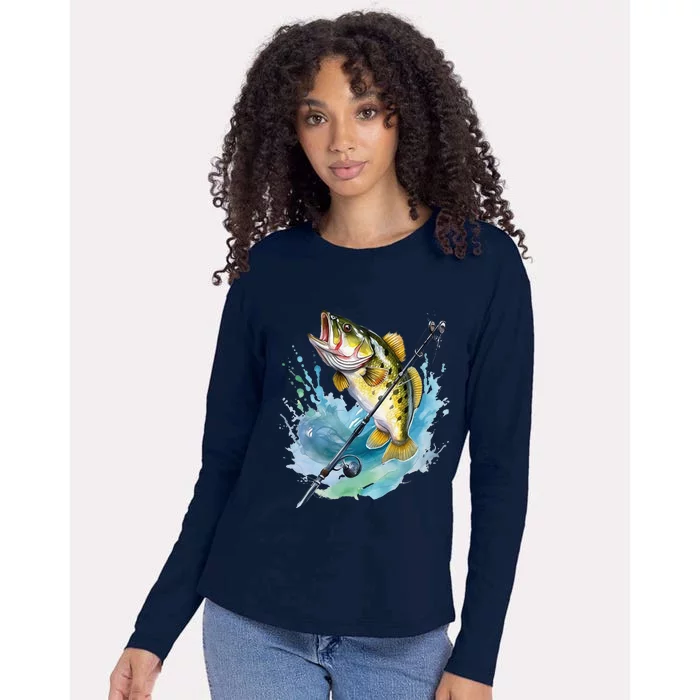 Large Mouth Bass Fish Funny Fishing Fisherman Womens Cotton Relaxed Long Sleeve T-Shirt