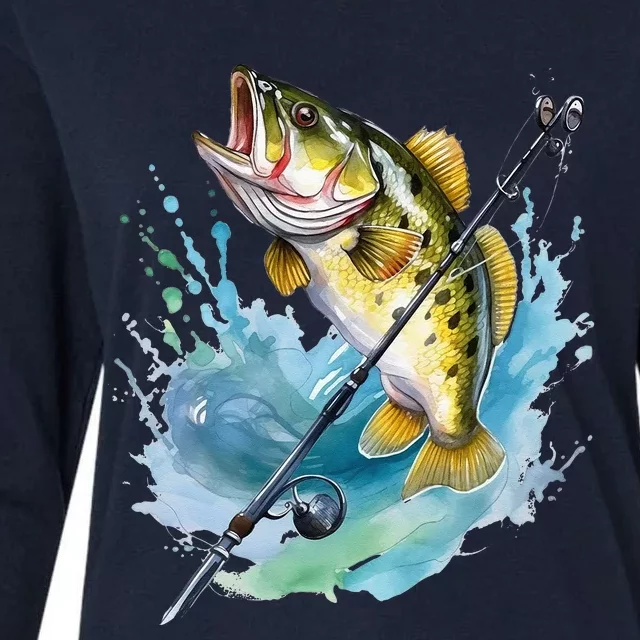 Large Mouth Bass Fish Funny Fishing Fisherman Womens Cotton Relaxed Long Sleeve T-Shirt