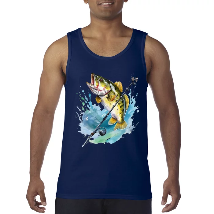 Large Mouth Bass Fish Funny Fishing Fisherman Tank Top