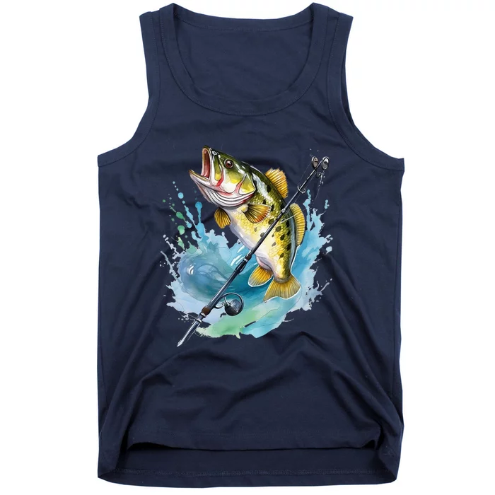 Large Mouth Bass Fish Funny Fishing Fisherman Tank Top