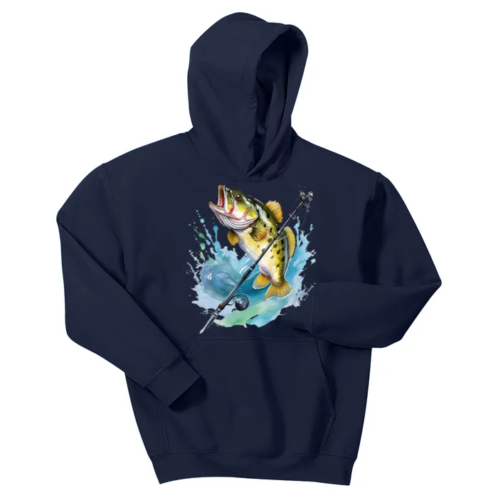 Large Mouth Bass Fish Funny Fishing Fisherman Kids Hoodie