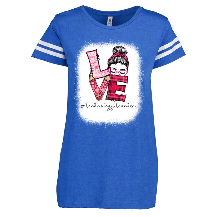 Love Messy Bun Technology Teacher Squad Valentines Day Cool Gift Enza Ladies Jersey Football T-Shirt