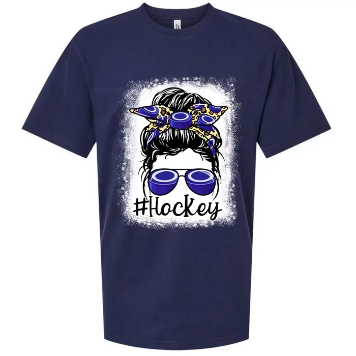 Leopard Messy Bun Mom MotherS Day Hockey Mommy Great Gift Sueded Cloud Jersey T-Shirt