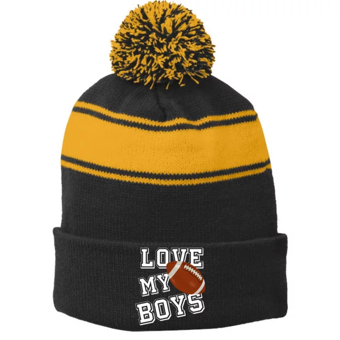 Love My Boys Cute Football Stripe Pom Pom Beanie