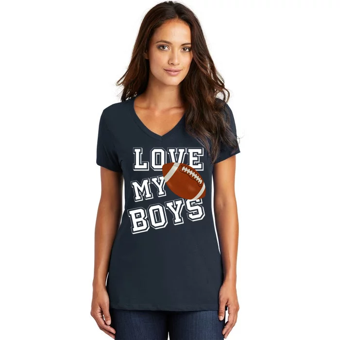 Love My Boys Cute Football Women's V-Neck T-Shirt