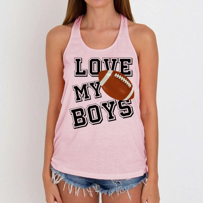 Love My Boys Cute Football Women's Knotted Racerback Tank