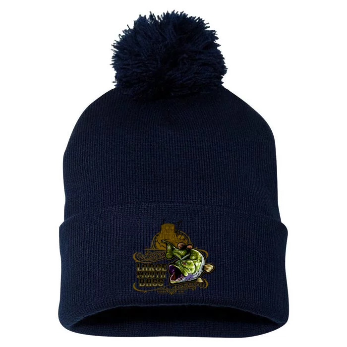 Large Mouth Bass Vintage Pom Pom 12in Knit Beanie