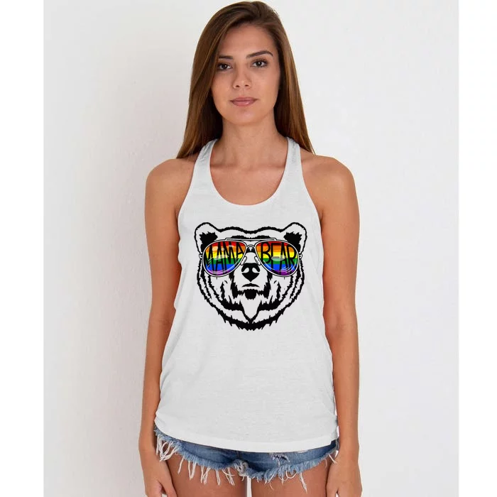 LGBTQ Mama Bear Proud Mom Momma Ally Rainbow Flag Pride Women's Knotted Racerback Tank