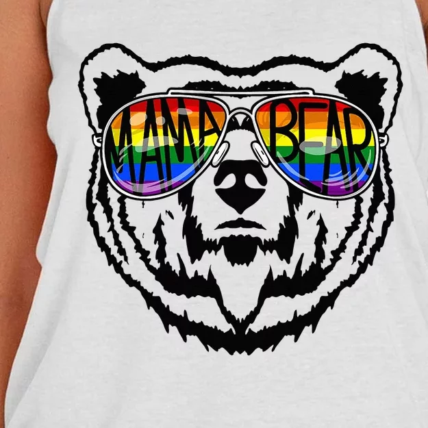 LGBTQ Mama Bear Proud Mom Momma Ally Rainbow Flag Pride Women's Knotted Racerback Tank