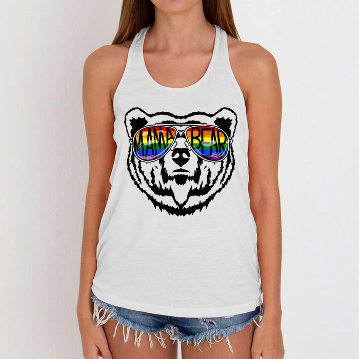 LGBTQ Mama Bear Proud Mom Momma Ally Rainbow Flag Pride Women's Knotted Racerback Tank