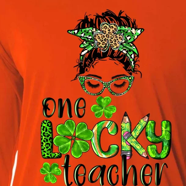 Love Messy Bun One Lucky Teacher St Patrick's Day School Gift Cooling Performance Long Sleeve Crew