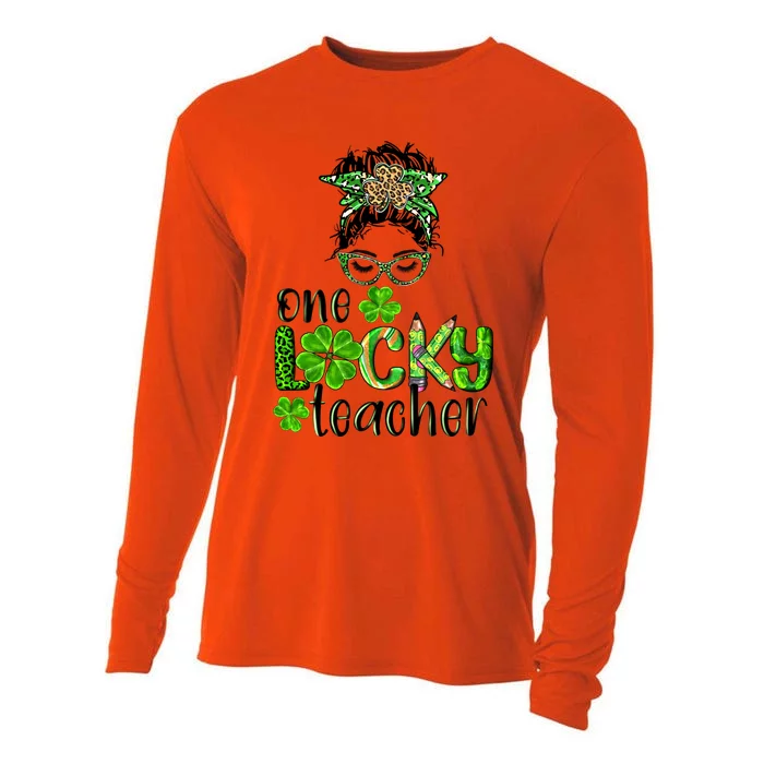 Love Messy Bun One Lucky Teacher St Patrick's Day School Gift Cooling Performance Long Sleeve Crew