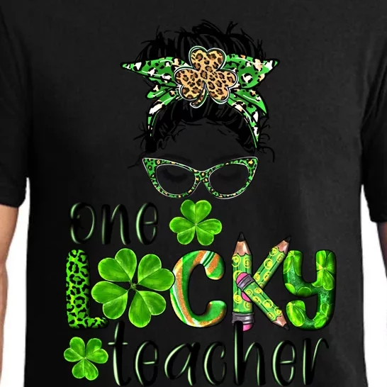 Love Messy Bun One Lucky Teacher St Patrick's Day School Gift Pajama Set