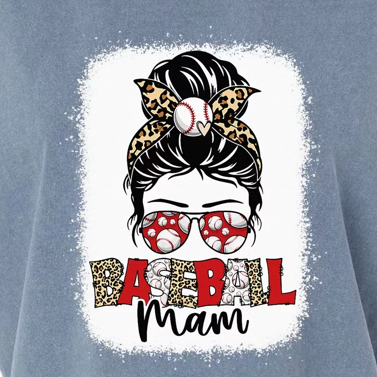 Leopard Messy Bun Baseball Mam Mothers Day Garment-Dyed Women's Muscle Tee