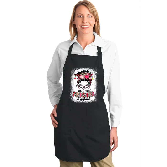 Leopard Messy Bun One Loved Teacher Assistant Valentines Day Full-Length Apron With Pocket