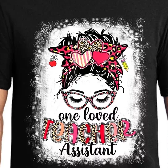 Leopard Messy Bun One Loved Teacher Assistant Valentines Day Pajama Set